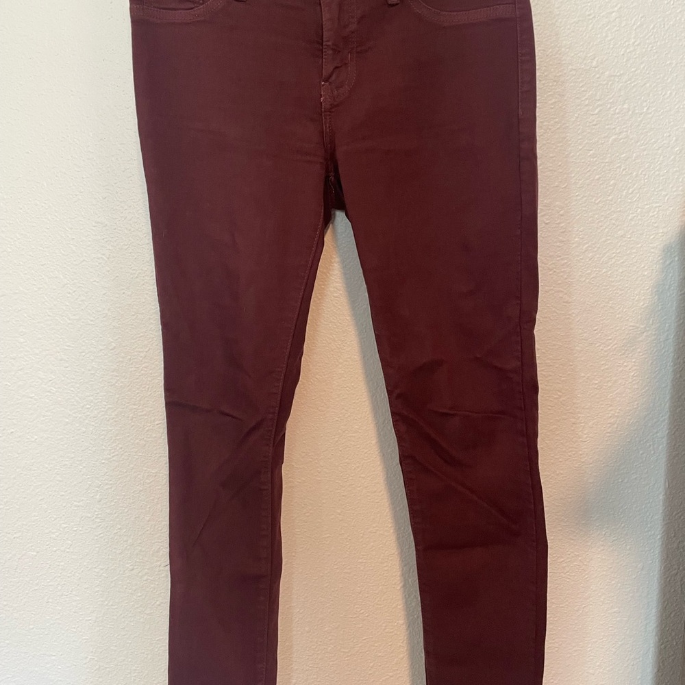 Just Black Red Skinny Jeans with Distressed Knees